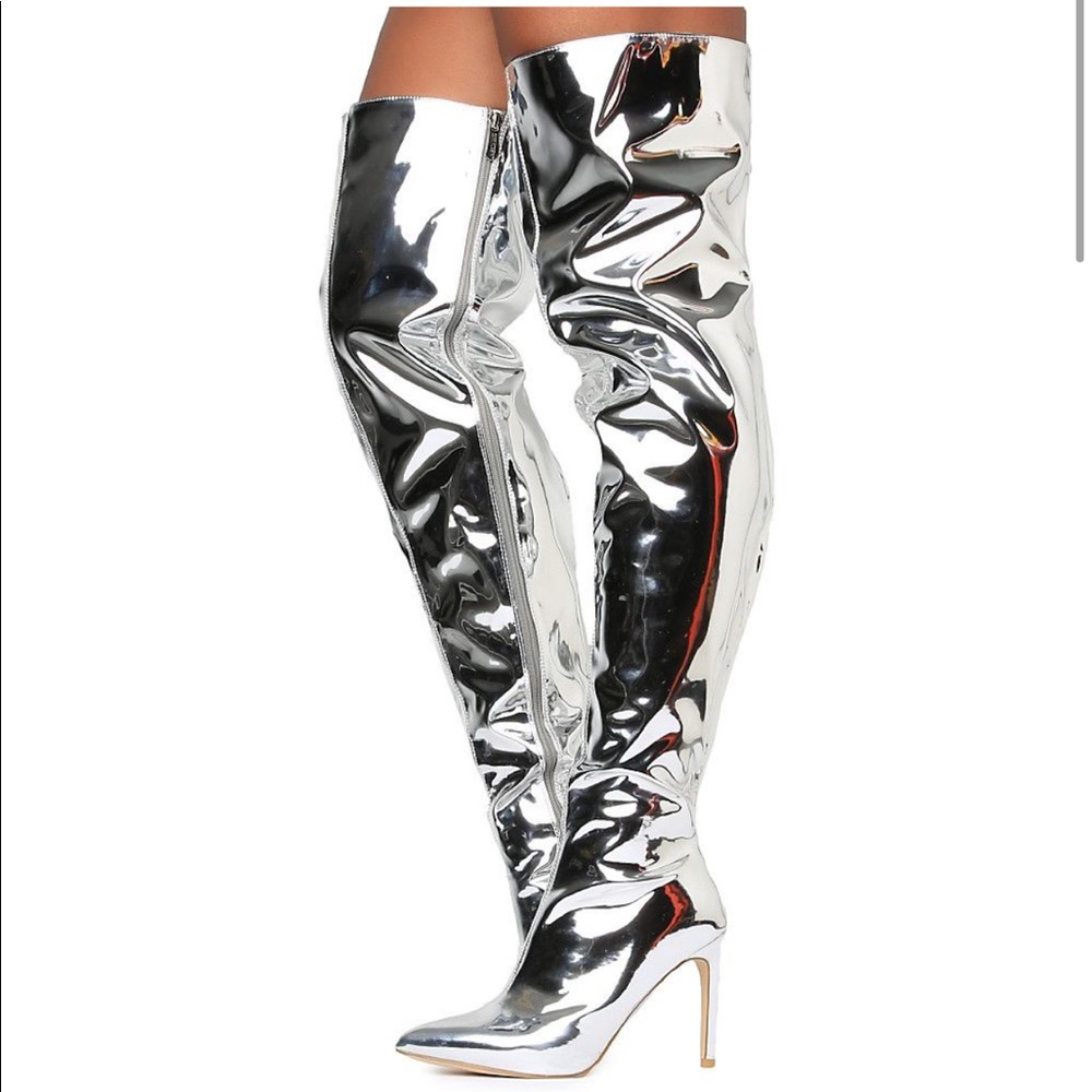Thigh high metallic boots